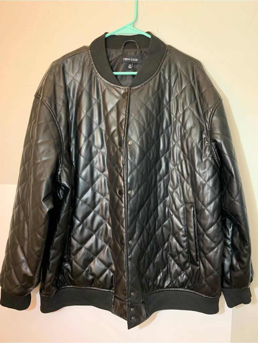 New Look Black Quilted Faux Leather Bomber Jacket